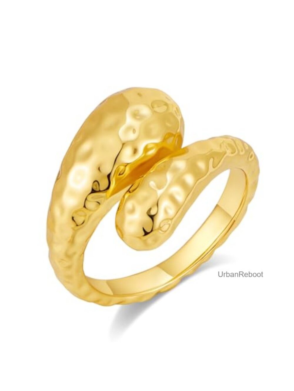 Chunky Hammered Double Teardrop Ring, 14K Gold Plated, Adjustable Stackable